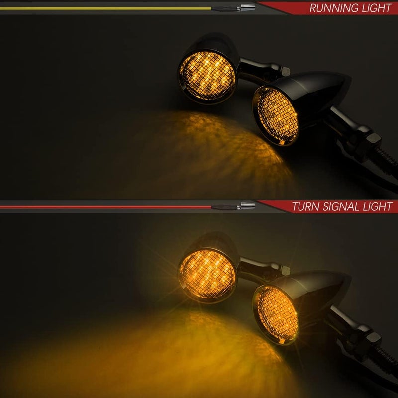 KICRY Motorcycle Turn Signals LED Bullet Front Rear Indicator Lights Universal Compatible for Harley Davidson Cruiser Iron Softail Street Bike Honda Shadow Yamaha Chopper Bobber Cafe Racer(Black/Amber) - Image 3